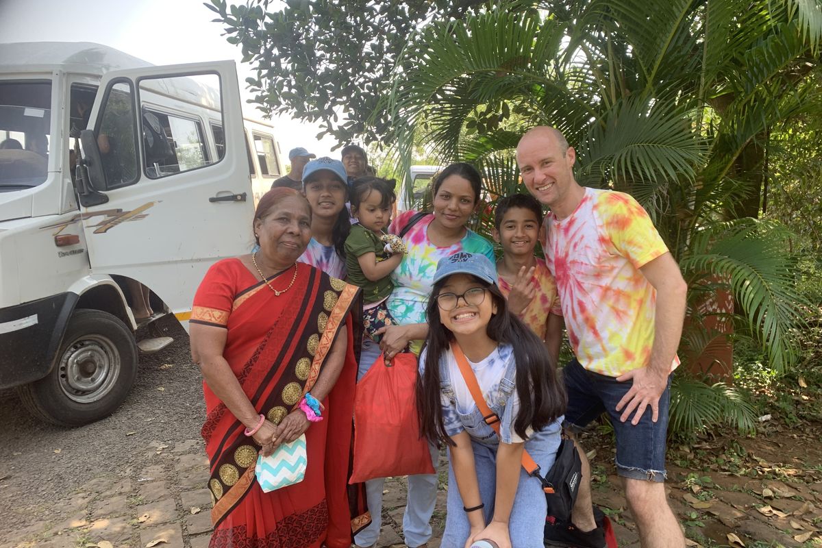 With a family in India