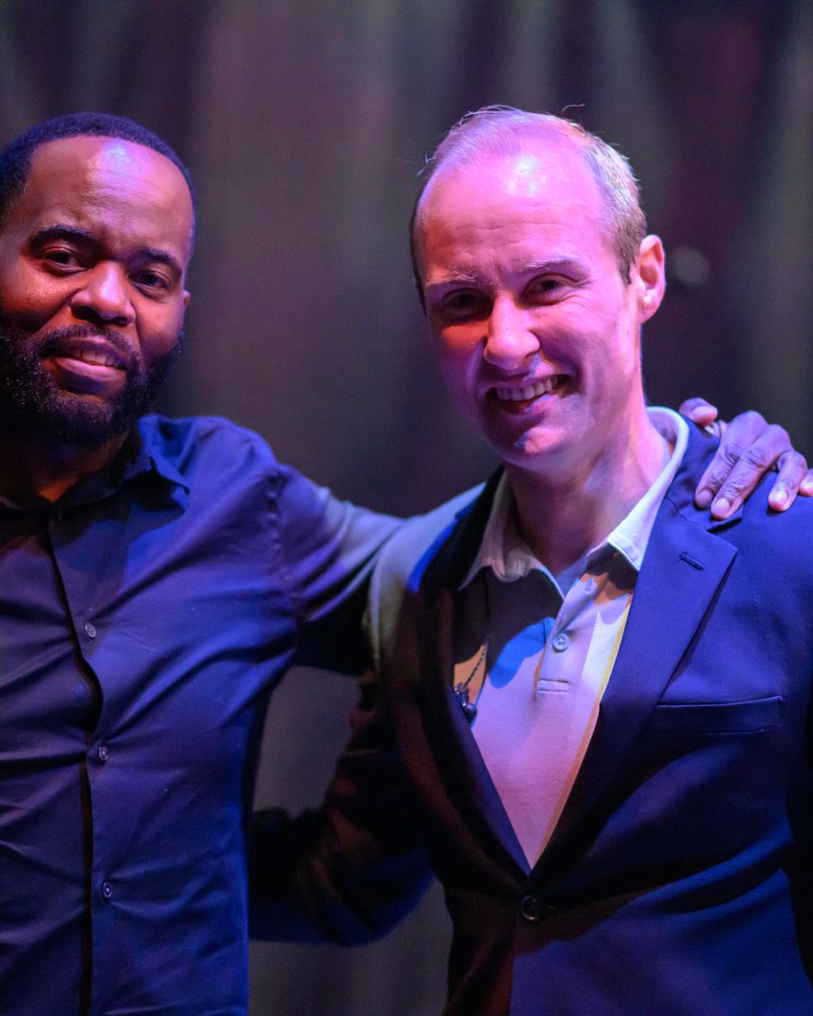 On stage with a fellow minister at Times Square Church